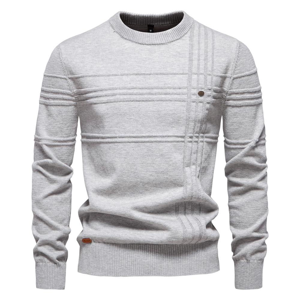 AIOPESON Men Fashion AIOPESON Heren Crewneck Pullover Trui Gebreid Katoen Gestreept Kwaliteit Herfst Winter Warme Truien voor Heren S 55-65 kg lichtgrijze kleur
