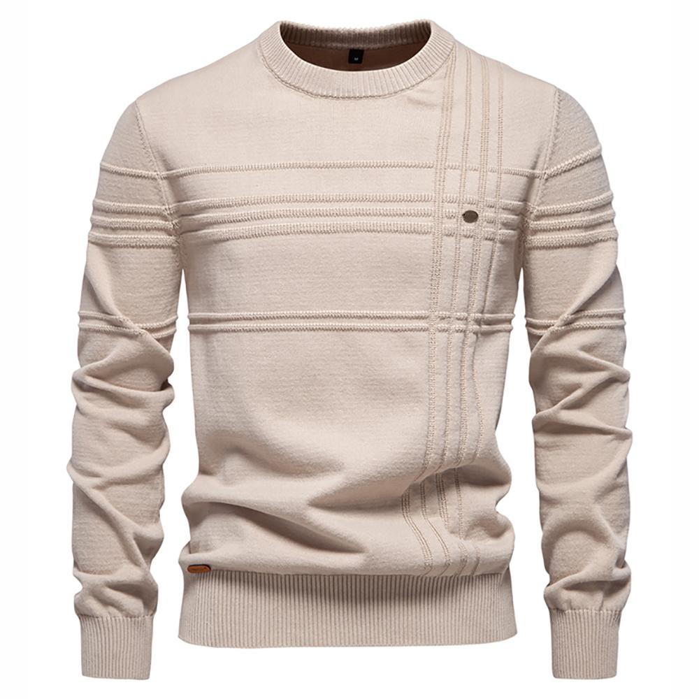 AIOPESON Men Fashion AIOPESON Heren Crewneck Pullover Trui Gebreid Katoen Gestreept Kwaliteit Herfst Winter Warme Truien voor Heren L 75-85 kg ongeglazuurd porselein