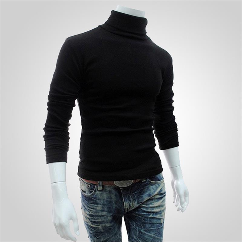 Yoghurt Slanke gebreide coltrui voor heren, mode-T-shirt met lange mouwen, basisshirt M zwart