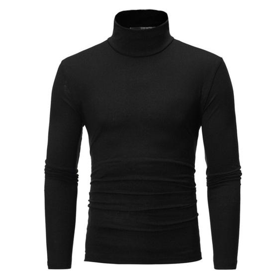 Doraemons pocket Mannen Herfst Winter Slim Fit Dieptepunt T-shirt Coltrui Lange mouw Effen Kleur Elastische Dunne Trui Tops Streetwear L zwart