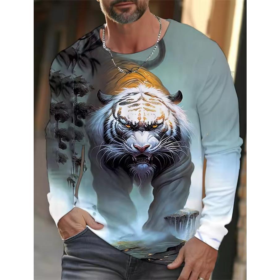 HerSight Tijgerprint Pullover Herfst Winter Heren Casual Lange Mouw Ronde Hals Sweatshirt Streetwear Harajuku Herenkleding 5XL