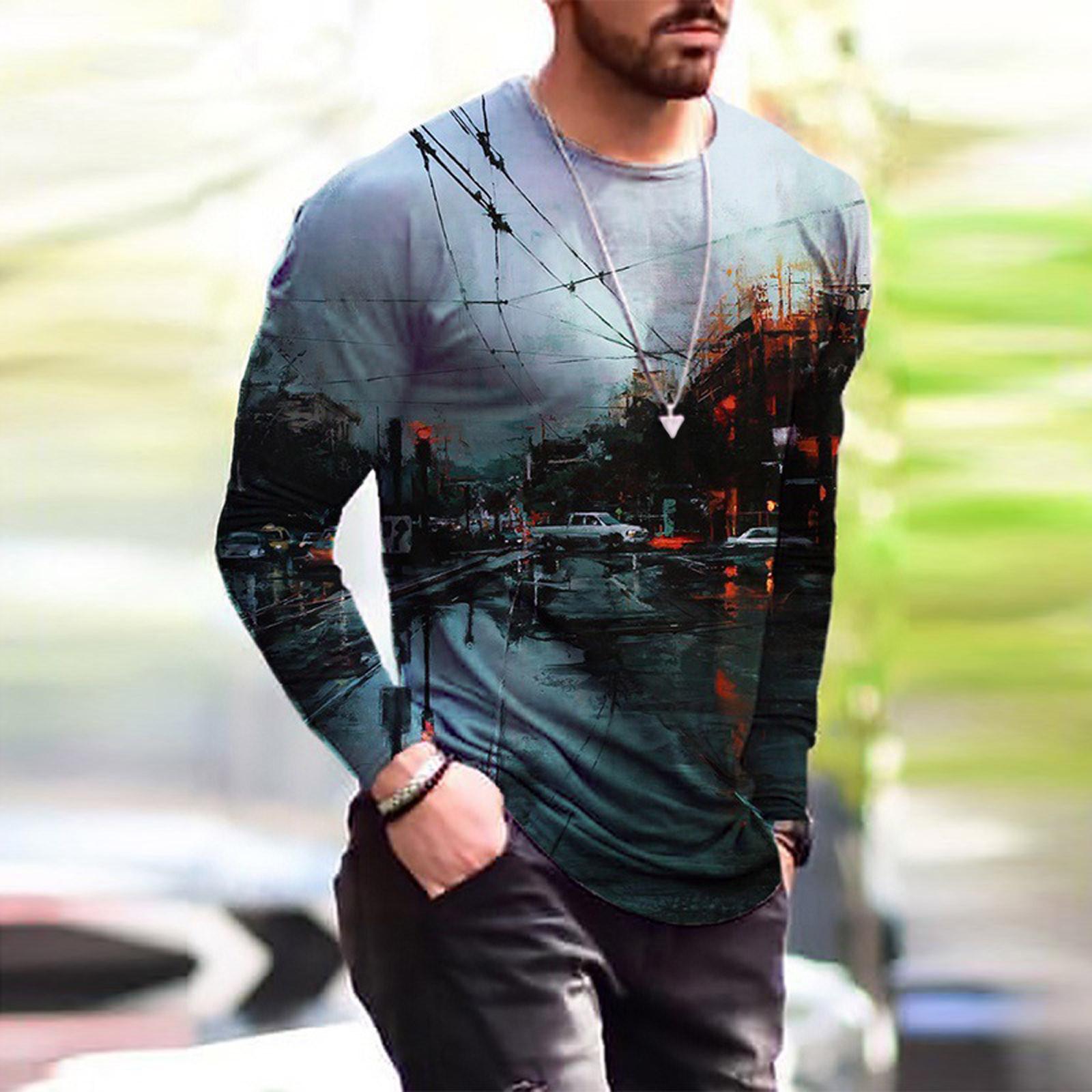 Bukaixindianpu T-shirts met lange mouwen voor heren Mode bedrukt T-shirt Tops Casual Sport XXXXXXL wit