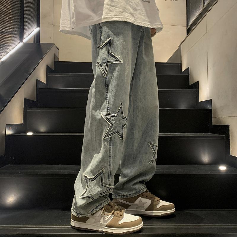 Euphratica Ster esthetische rechte broek wijde pijpen jeans grunge denim broek vrouwen Y2K vintage mannen Koreaans blauw streetwear oversize S blauw
