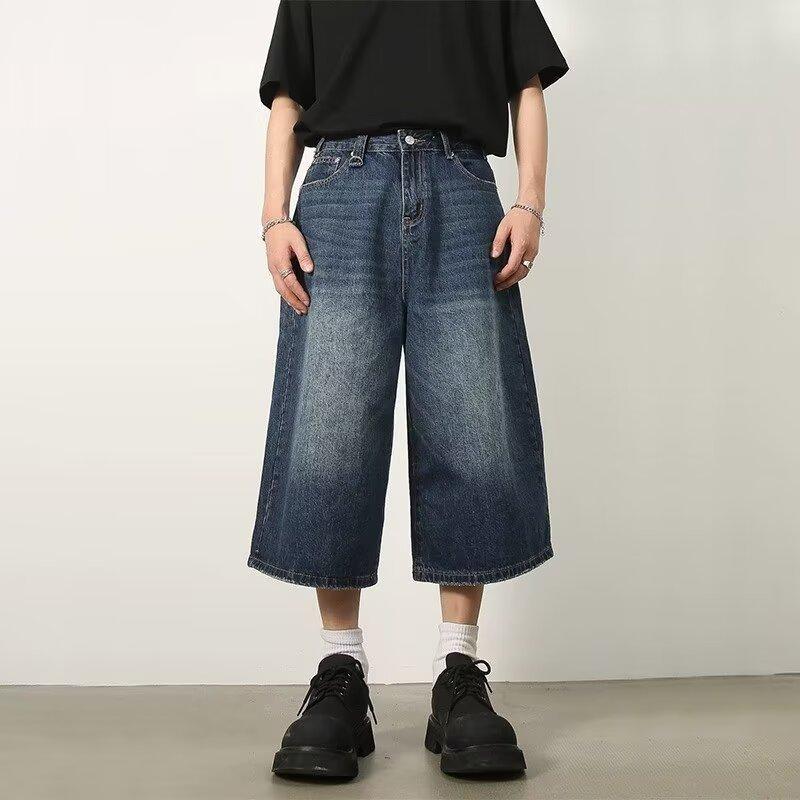 LAOHU Lente Zomer Retro Y2k Baggy Jorts Dames Heren Lage Taille Cropped Jeans Acubi Distressed Frayed Denim Casual Wijde Broeken Mode M