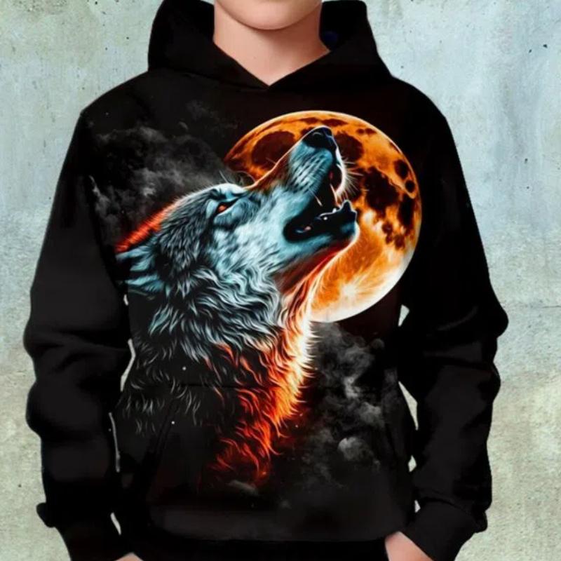 ETST 012 Kinderen Chinese stijl Nieuwjaar Leeuw 3D Print Jongens Casual Pullover Lange Mouw Hoodies Jongens Sweatshirt Lente Herfst Kinderen Hoodie Tops 130CM