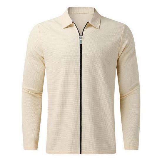 Guannuotong Heren overhemd herfst winter effen kleur lange ademende mouw revers ritssluiting buitensport T-shirt M