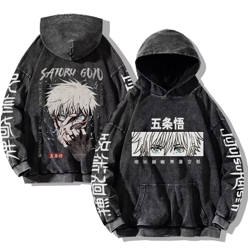 ETST 012 Vintage gewassen Jujutsu Kaisen Hoodies Satoru Gojo Heren Dames Streetwear Sweatshirts Casual Oversized Lange Mouw Kleding 4XL