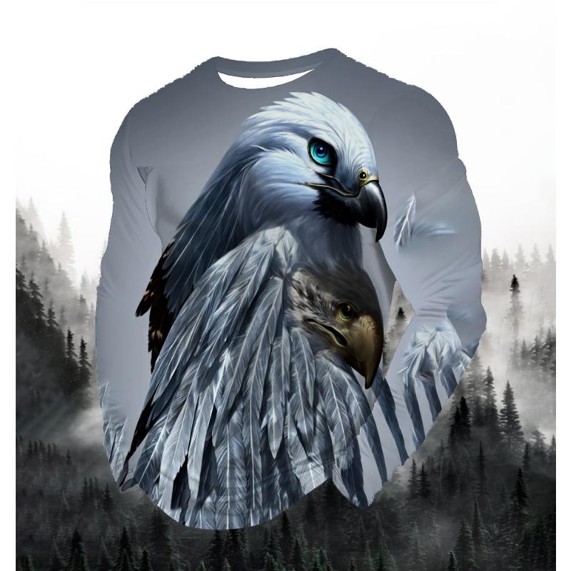 Wengy 2 Herenmode Bedrukt Ronde Hals Lange Mouw Feest Herfst Sport Vrijetijds Trui Heren 3D Vliegende Adelaar Bedrukt Losse Sport Top 5XL