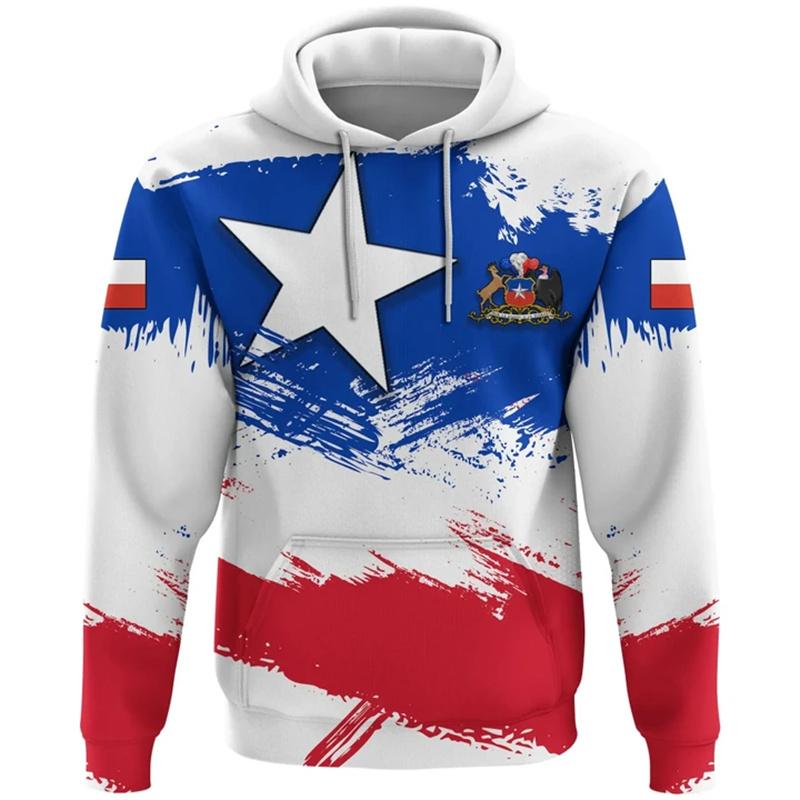 Xuhaijian02 3D-geprinte Chili Nationaal Embleem Kaart Hoodies Voor Heren Chileense Vlag Grafische Truien Casual Hoody Tops Sweatshirts Lange Mouwen 3XL