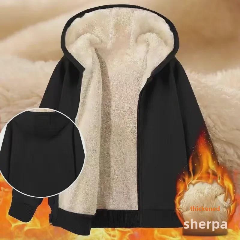 Polaris star Men's Warm Lamb Fleece Hoodie - Thickened Casual Cotton Sweatshirt for Autumn and Winter 3XL