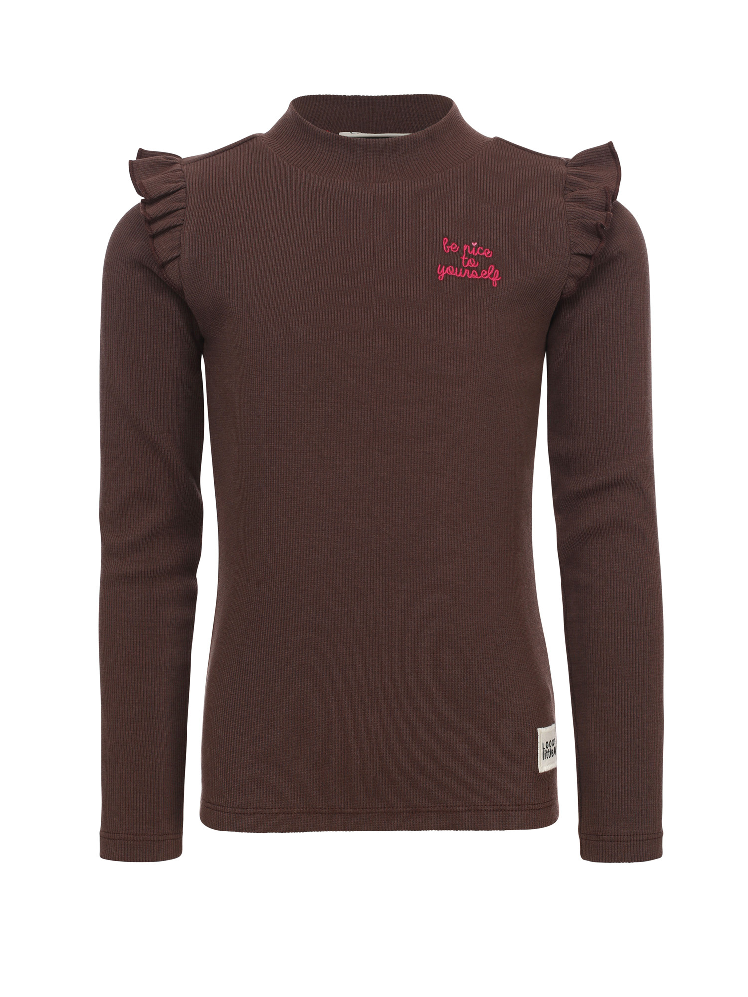 LOOXS Little winter t-shirt meisjes - donker bruin - rib/longsleeve