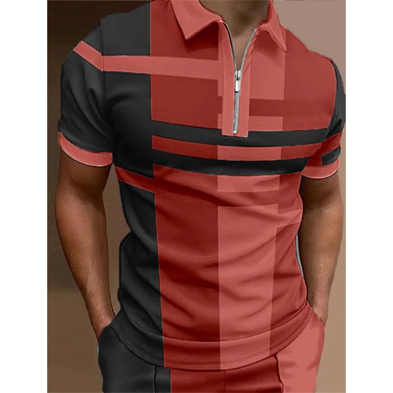 Haojun Herenpoloshirt met geometrisch patroon en print, korte mouwen en revers, dagelijks casual poloshirt met korte mouwen. XL
