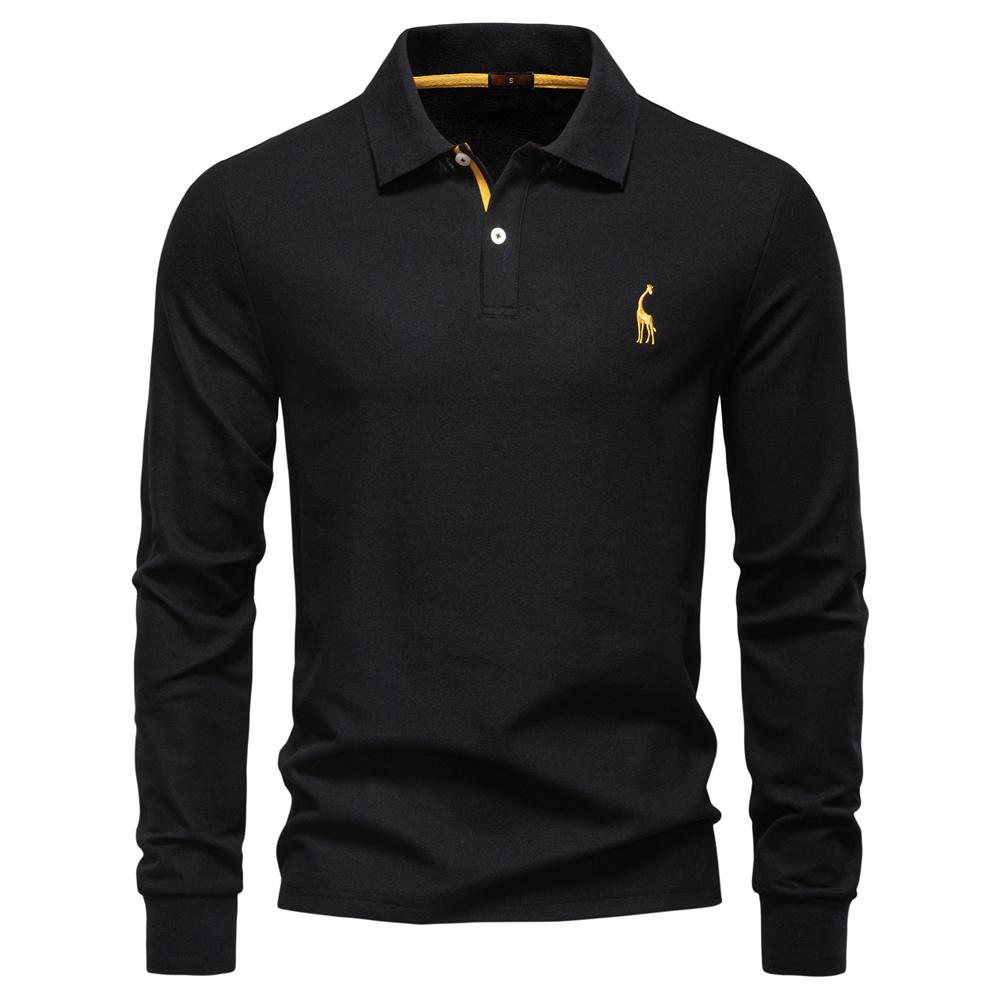 AIOPESON 2025 Business Casual Polo Shirt Men Solid Color Long Sleeve Cotton Rich Blend Breathable Polos Male EUR S 55-65kg