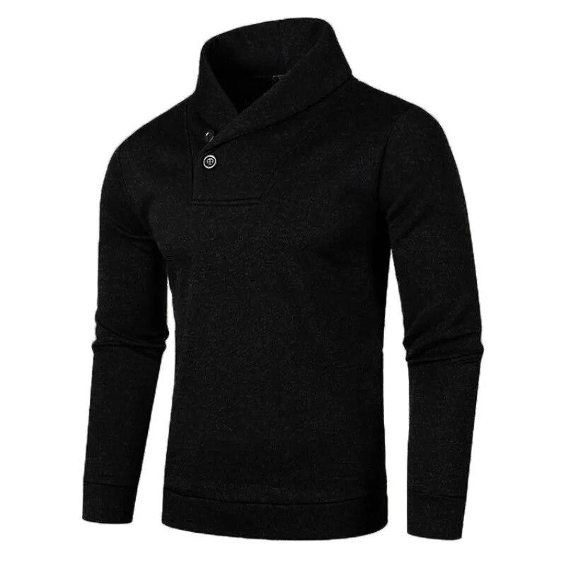 Garbword Sweatwear Half Turtleneck Heren Truien Knoop Hals Effen Kleur Warme Slanke Dikke Sweatshirts Winter Pullover Heren XS zwart
