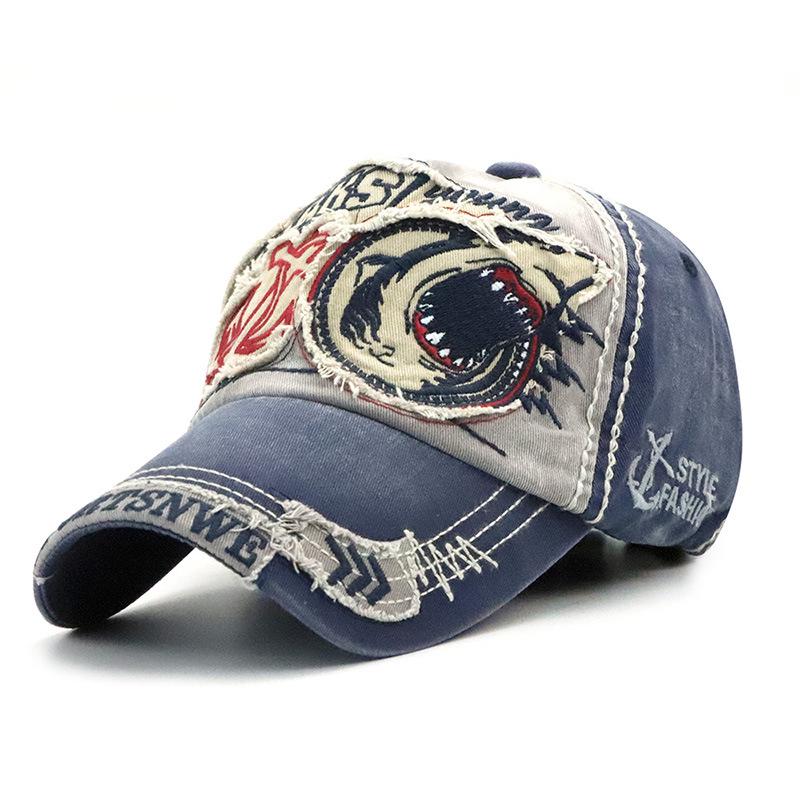 Fashion human De nieuwe gewassen baseballpet voor mannen en vrouwen trend haai borduurwerk print persoonlijkheid eenden tong pet lente en herfst zonnehoed sub