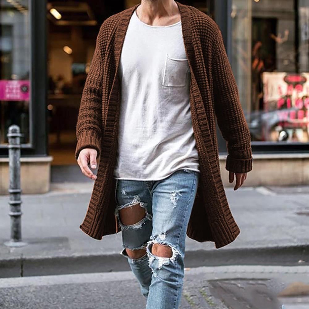Timoduizhang Heren Lange Stijl Herfst En Winter Losse Gebreide Cardigan Lange Mouw Trui Heren Tops XL bruin