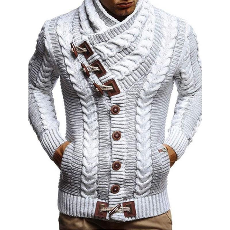 CHARM CLOTHINGS Europese, Amerikaanse herfst- en winterkleding voor heren Coltrui Knoop Hoornknoop Leren knoop Trui Gebreide herenvest Op kleding L