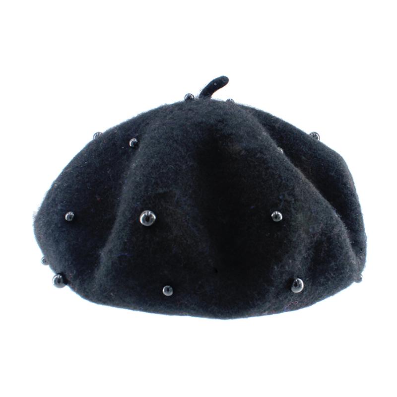 Newage Mode wollen materiaal kind baret met parels effen kleur retro babymeisje mutsen voor 3-8 jaar