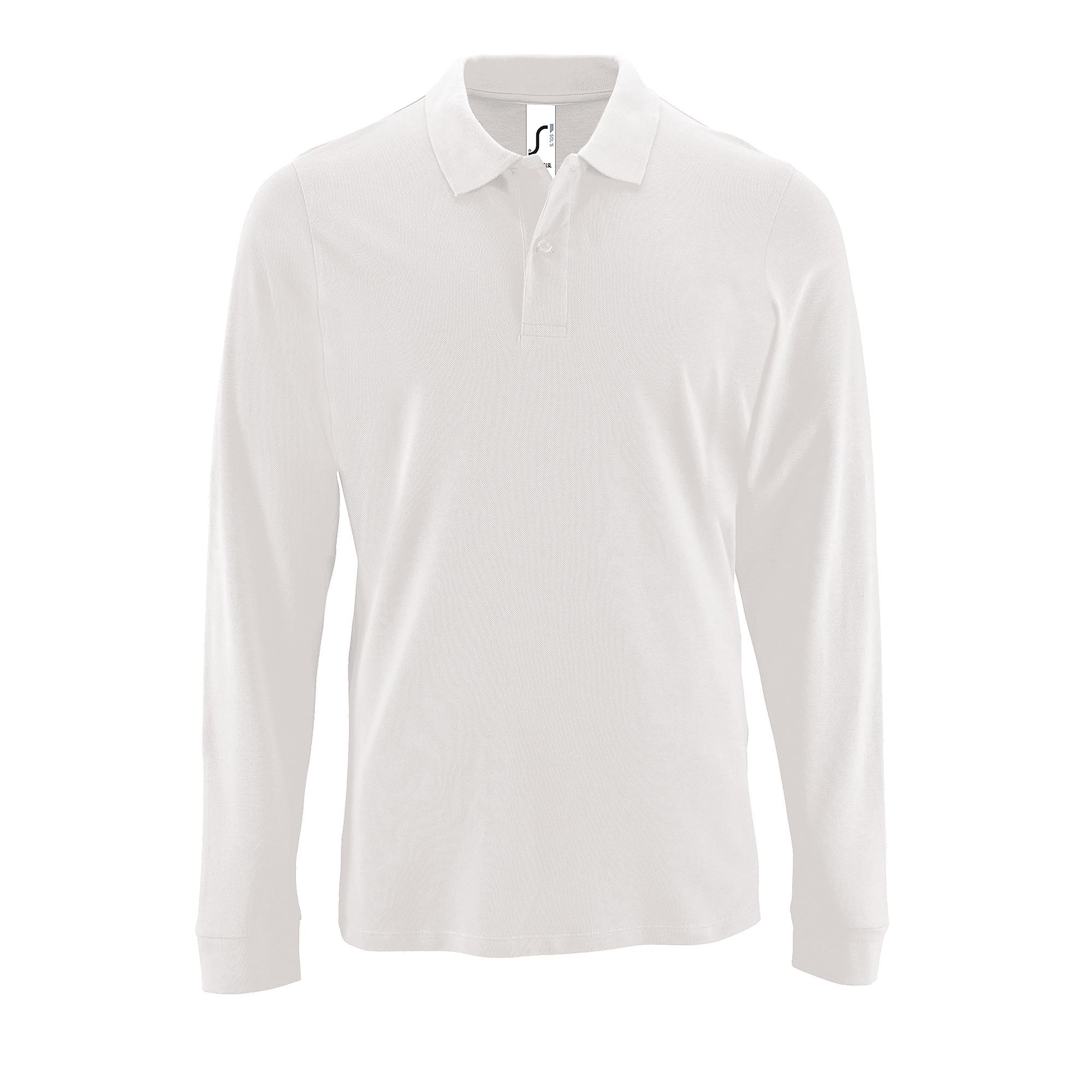 SOLS Heren perfect piqué poloshirt met lange mouwen S wit