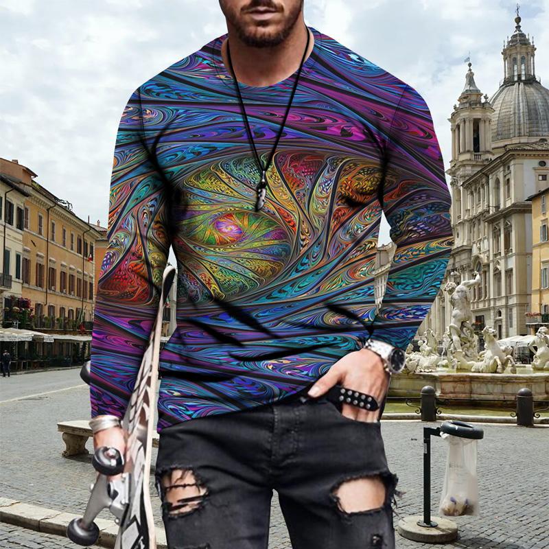 3D Custom Clothing Zomermode heren T-shirt met O-hals en lange mouwen Grappig kleurrijk geometrisch casual T-shirt voor heren XL paars