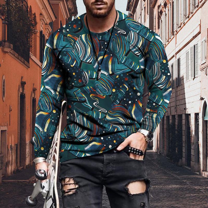 3D Custom Clothing Zomermode heren T-shirt met O-hals en lange mouwen Grappig kleurrijk geometrisch casual T-shirt voor heren 6XL groen/blauw