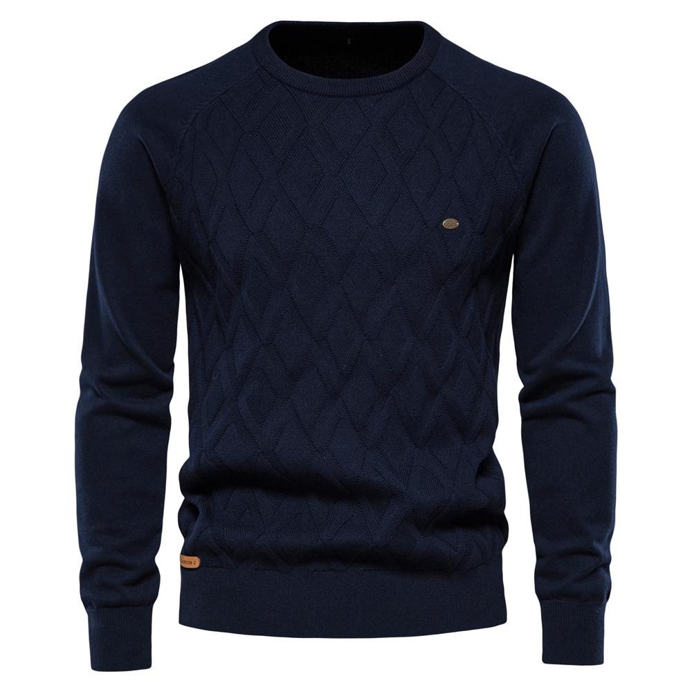 AIOPESON Men Fashion AIOPESON Argyle heren Basic Trui Effen Kleur O-hals Gebreide Mannelijke Trui Winter Mode Nieuwe Truien voor Mannen XXL 85-92 kg marineblauwe kleur