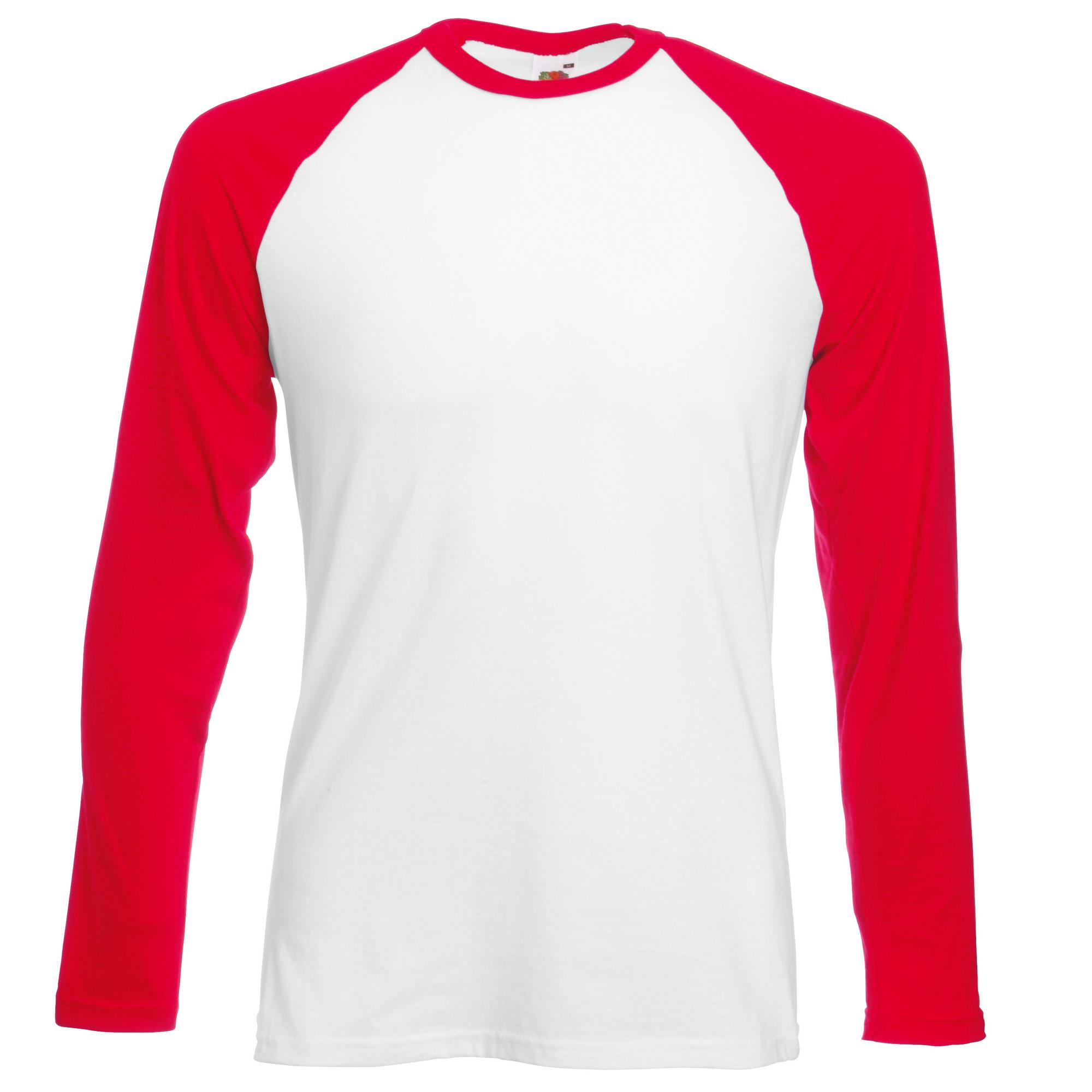 Fruit Of The Loom Honkbal T-shirt met lange mouwen voor heren L wit/rood