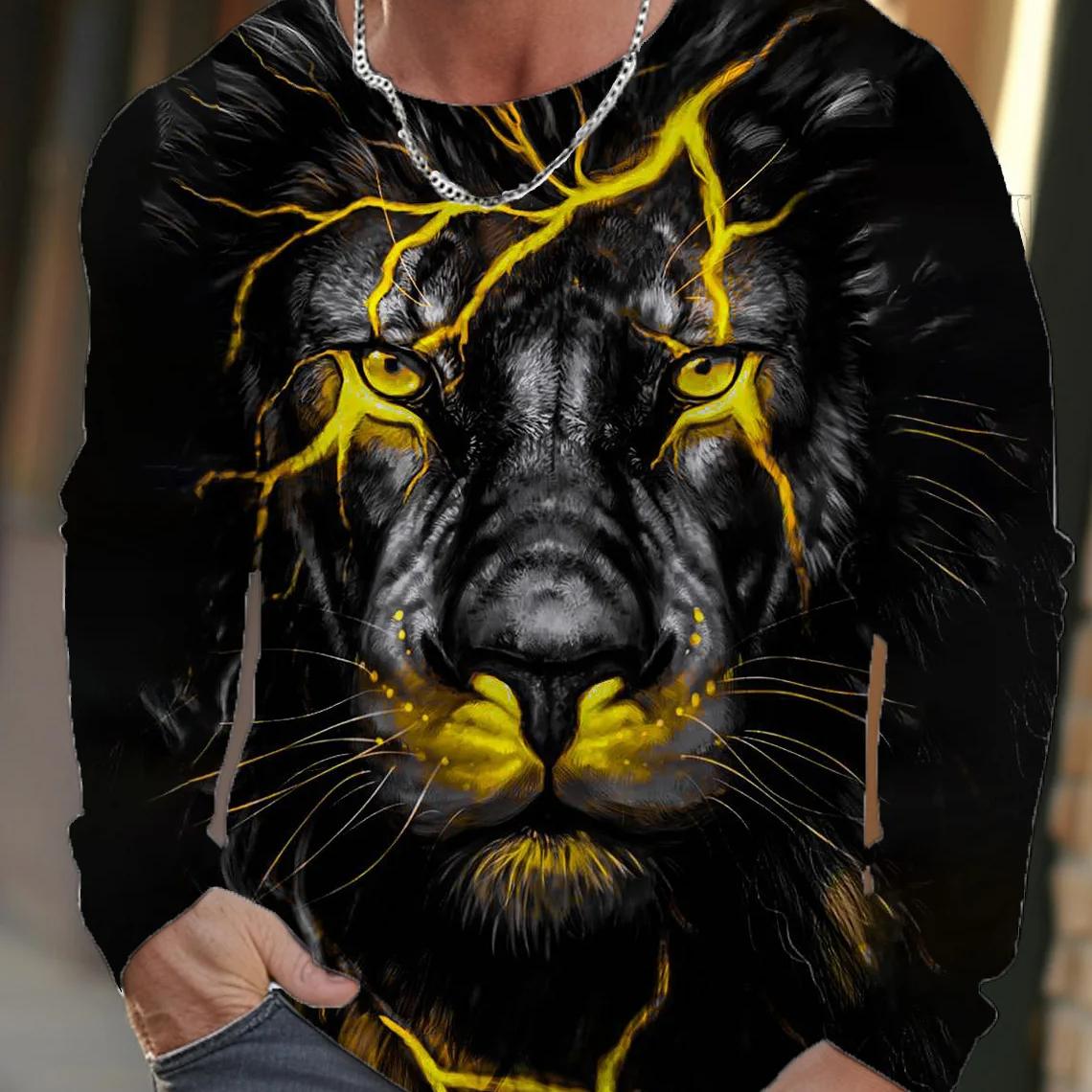 ETST 03 Vintage Heren T-shirt met lange mouwen, 3D-printoverhemden, Mode Dierenwolf Grafische korte mouwen, Oversized streetwear tops, T-shirts L