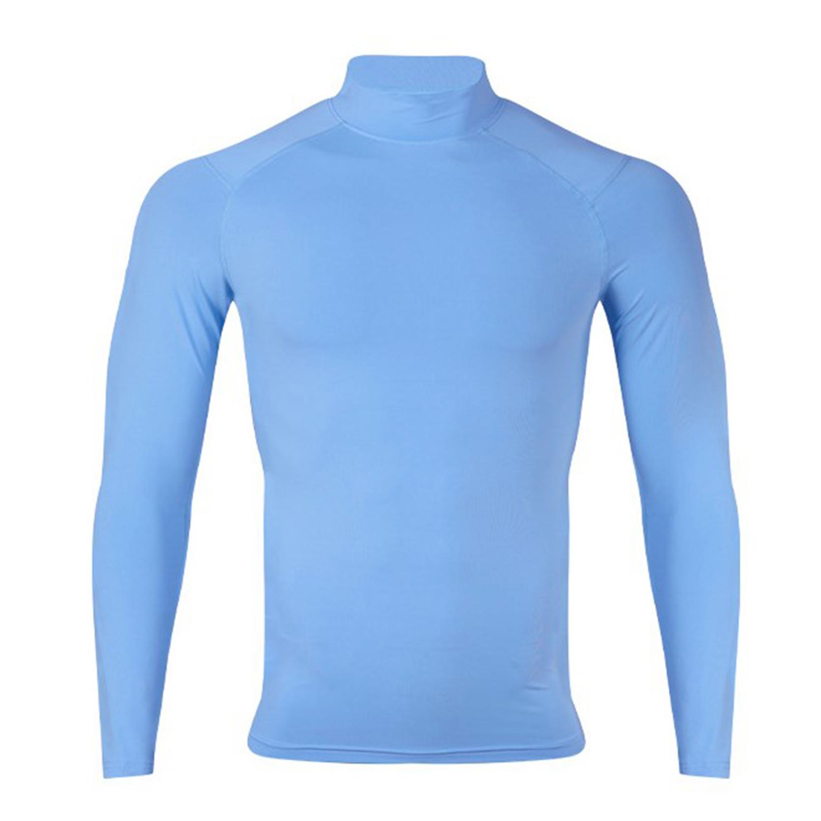 IEFiEL Thermische shirts voor heren Fitnesscompressieshirts met lange mouwen Effen kleur Coltrui Basislaagondershirts 3XL lichtblauwe kleur