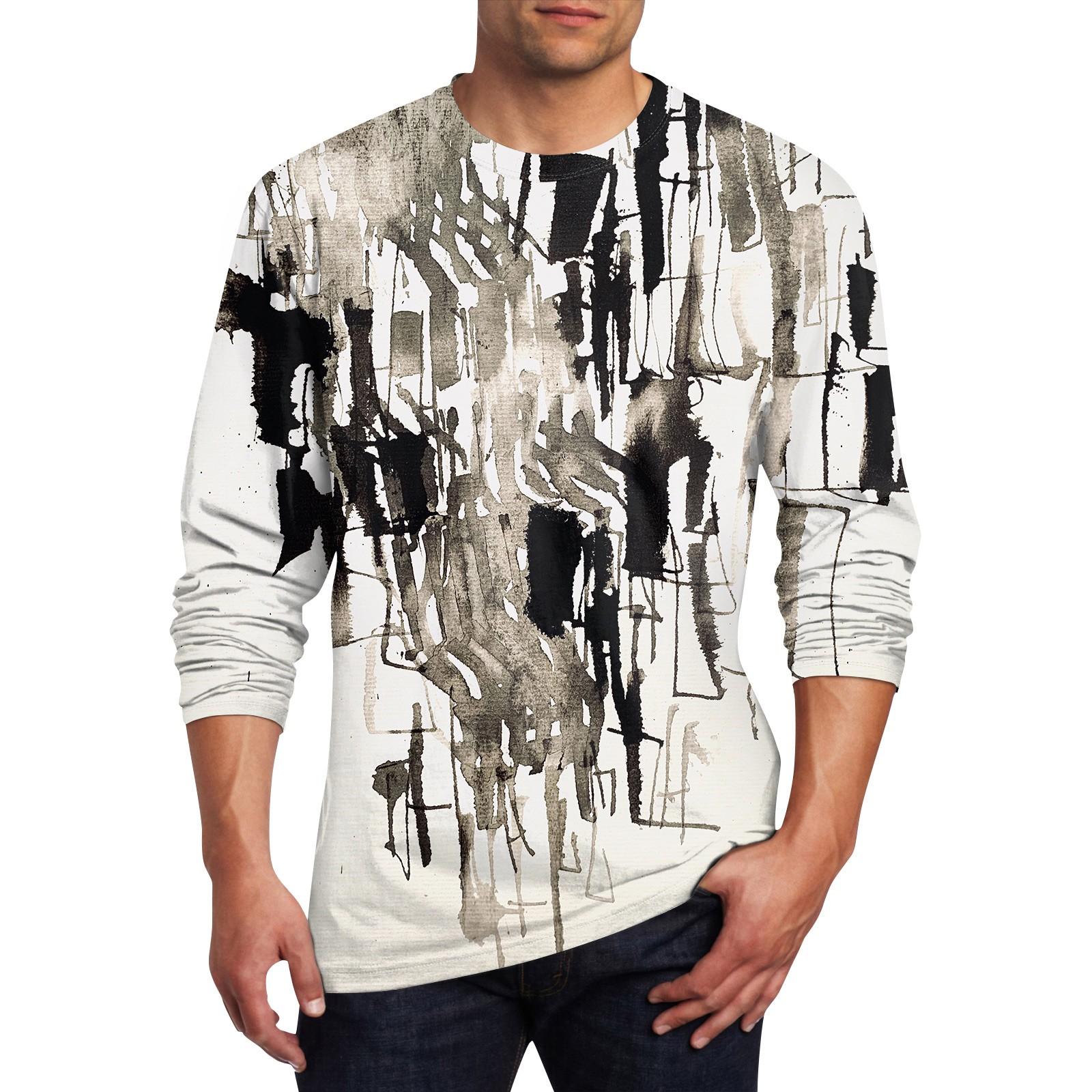 Kaixinjiuhao Heren T-shirt O-hals Kleding Kleding Buiten Lange Mouw Print Modeontwerper Vintage S kaki