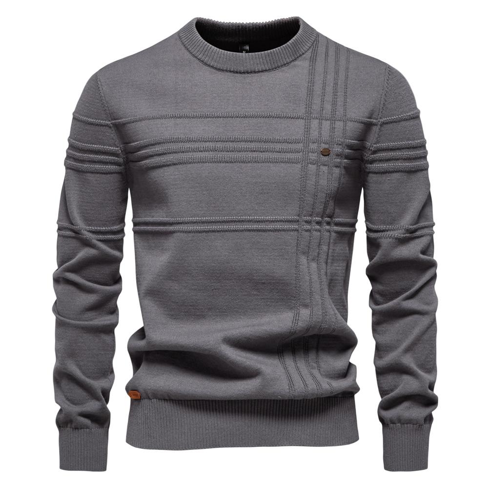 AIOPESON Men Fashion AIOPESON Heren Crewneck Pullover Trui Gebreid Katoen Gestreept Kwaliteit Herfst Winter Warme Truien voor Heren L 75-85 kg