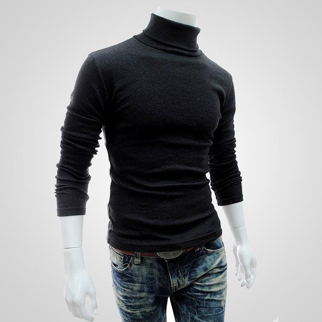 Luna Living Men's High Collar Long Sleeve Solid Color Pullover Sweater - Korean Style for Spring, Autumn, Winter L