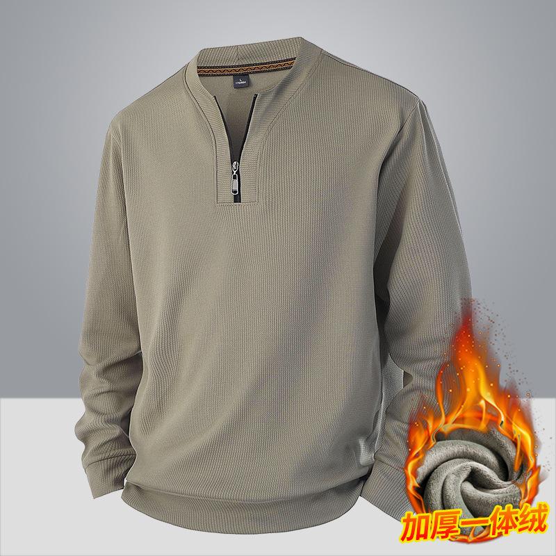 Phoca Largha for Men Men's padded warm fashionable versatile large size heavyweight sweater soft quality fabric round neck design loose casual sports long sleeve 3XL kaki groene kleur