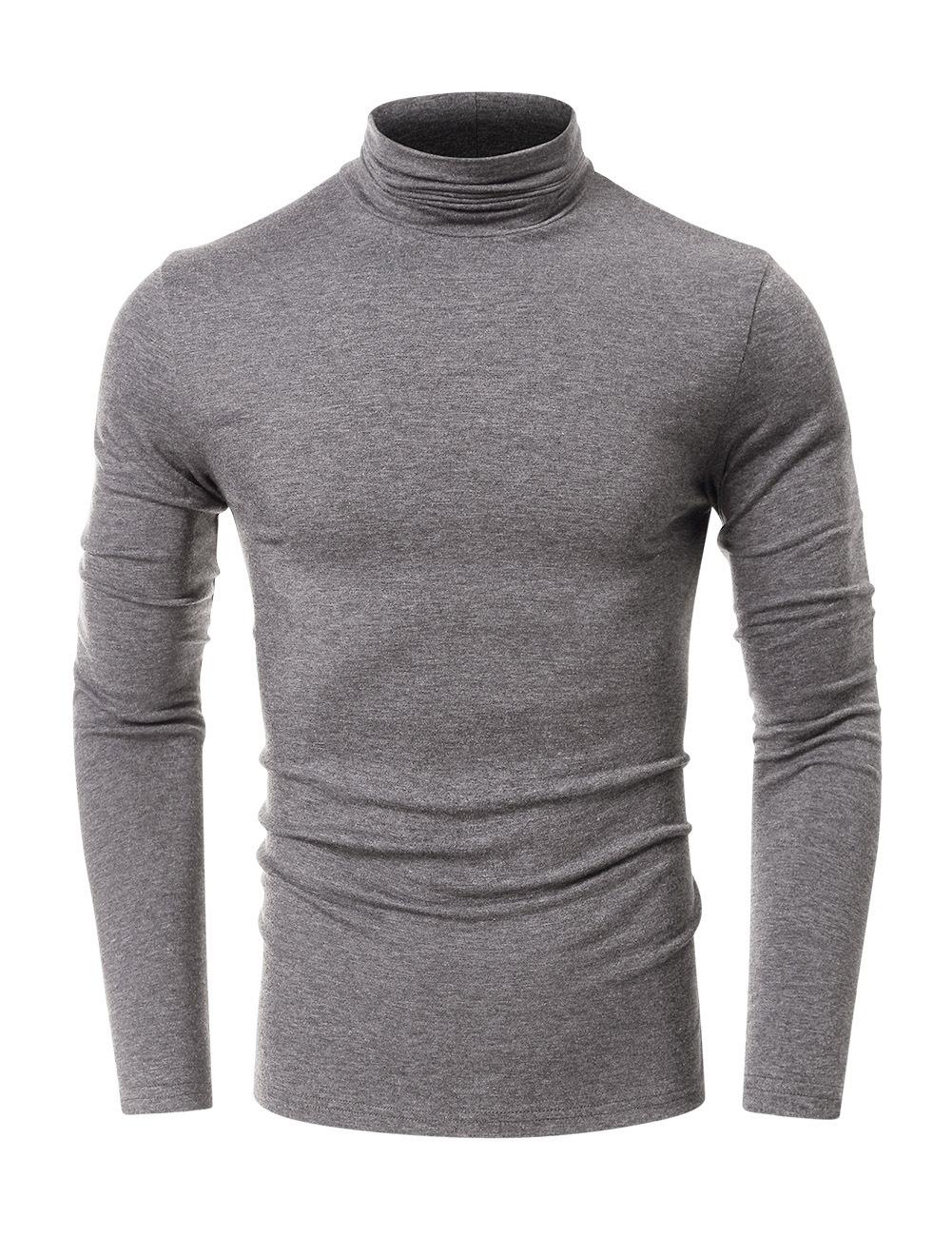 LAKER CC Herfst- en winteronderhemd voor heren met hoge hals, T-shirt met lange mouwen, effen kleur XXL grijs