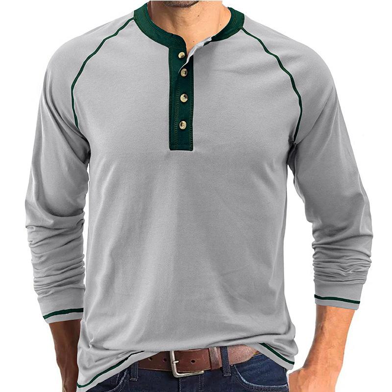 LAKER CC Herfst en winter Klassiek effen heren T-shirt met lange mouwen en knoopsluiting XXL grijs