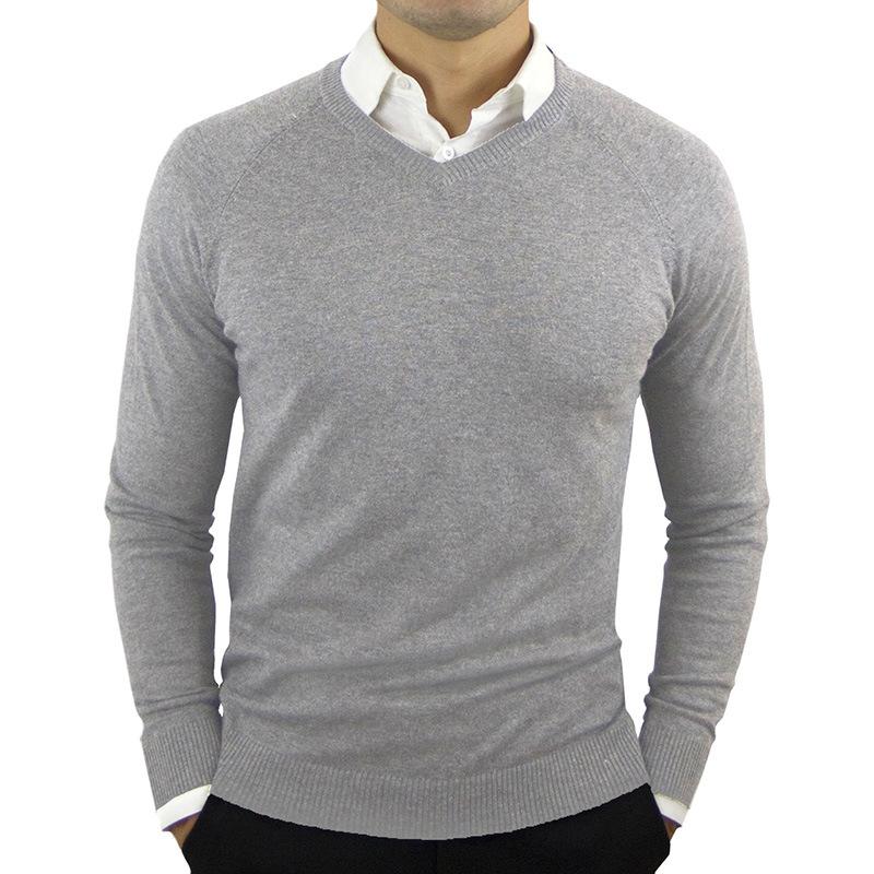 LAKER CC Herfst- en winterherensweater met V-hals, effen kleur, onderhemd met lange mouwen XXL grijs