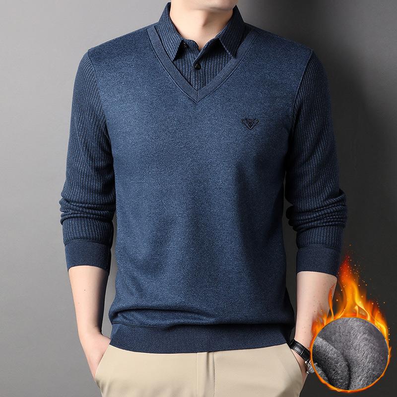 LAKER CC Warm zakelijk casual sweatshirt voor heren Warme sherpa gevoerde sweatshirts Zwaargewicht T-shirts met lange mouwen Ondergoed Winterfleece trui voor mannen XXXL blauw