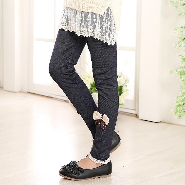 91140105MA0LTG9139 Meisjesbroeken Dikke warme winter lente Jean Bow Bottom-legging Kinderbroeken Kinderbroeken 130cm zwart