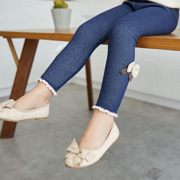 91140105MA0LTG9139 Meisjesbroeken Dikke warme winter lente Jean Bow Bottom-legging Kinderbroeken Kinderbroeken 130cm blauw