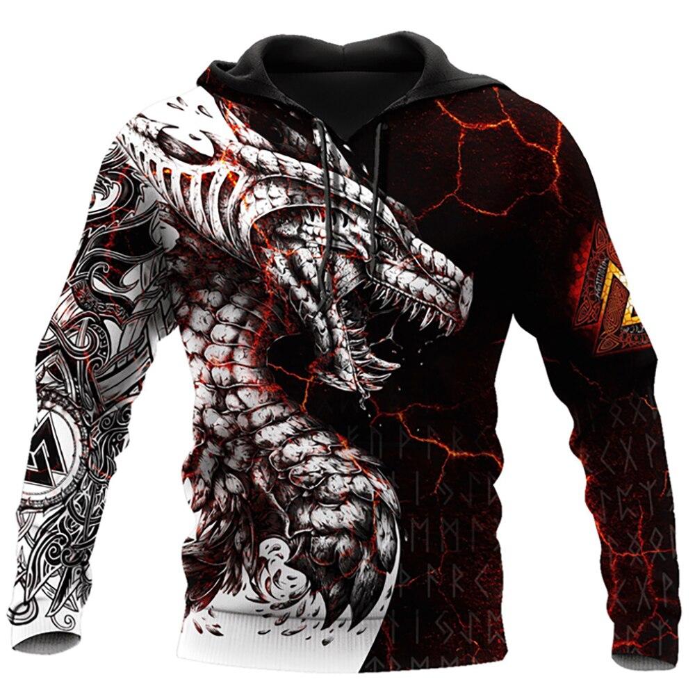 ETST WENDY 005 Zwart-wit Tattoo Draak 3D Gedrukt Heren Hoodies Sweatshirts Unisex Streetwear Trui Casual Losse Jas Trainingspakken 4XL M