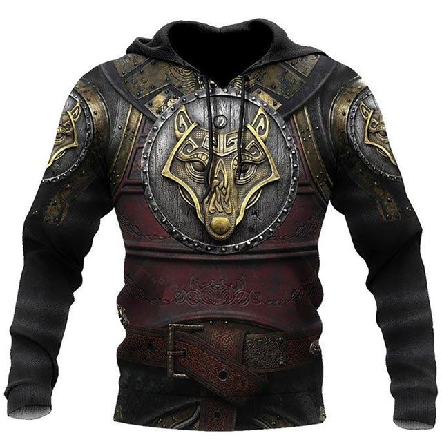 Factory Outlet Clothing Mode Lente En Herfst Heren Hoodie Viking Odin Tattoo Patroon Straat Harajuku All-Match Losse Oversize Sweatshirt met Capuchon L
