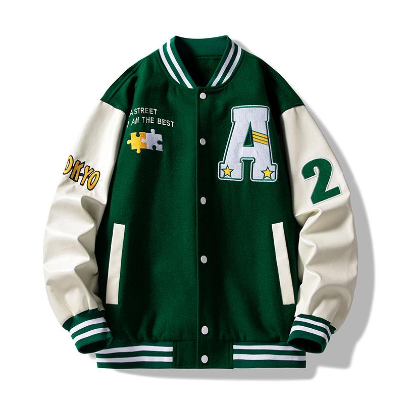 NFNF Fashion Heren lente en herfst nieuwe retro paar casual losse honkbalkleding van hoge kwaliteit letterborduurwerk Amerikaanse trendjas 3XL groen