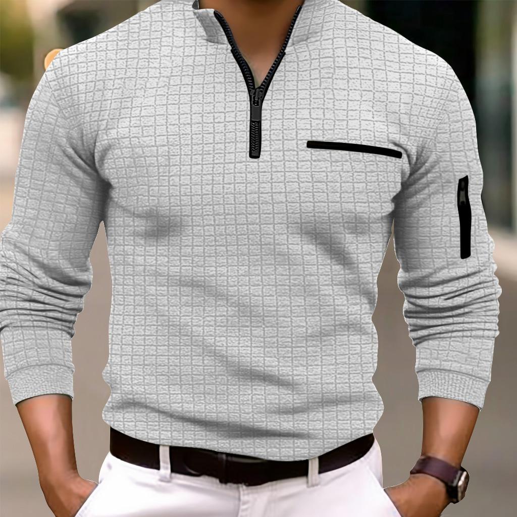 Lucky Black Cat Heren Lente en Herfst Mode Casual T-shirt Heren Checkerboard Geruit Shirt Arm Rits Sport Shirt L grijs