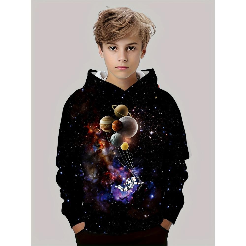 ETST WENDY 013 Starry Sky Astronaut Hoodie Fashionable Long Sleeve Top for Boys Comfortable and Innovative Outdoor Leisure Sports Shirt for Spring Autumn and Winter 160CM