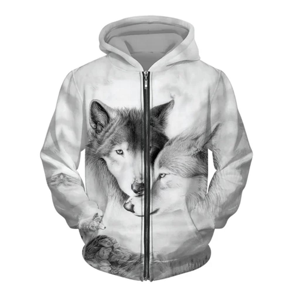 ETST0013 Heren hoodie met rits Wolf 3D-geprinte hoodie met rits heren trui mode casual trui straat Harajuku Kleding Lente en herfst 6XL