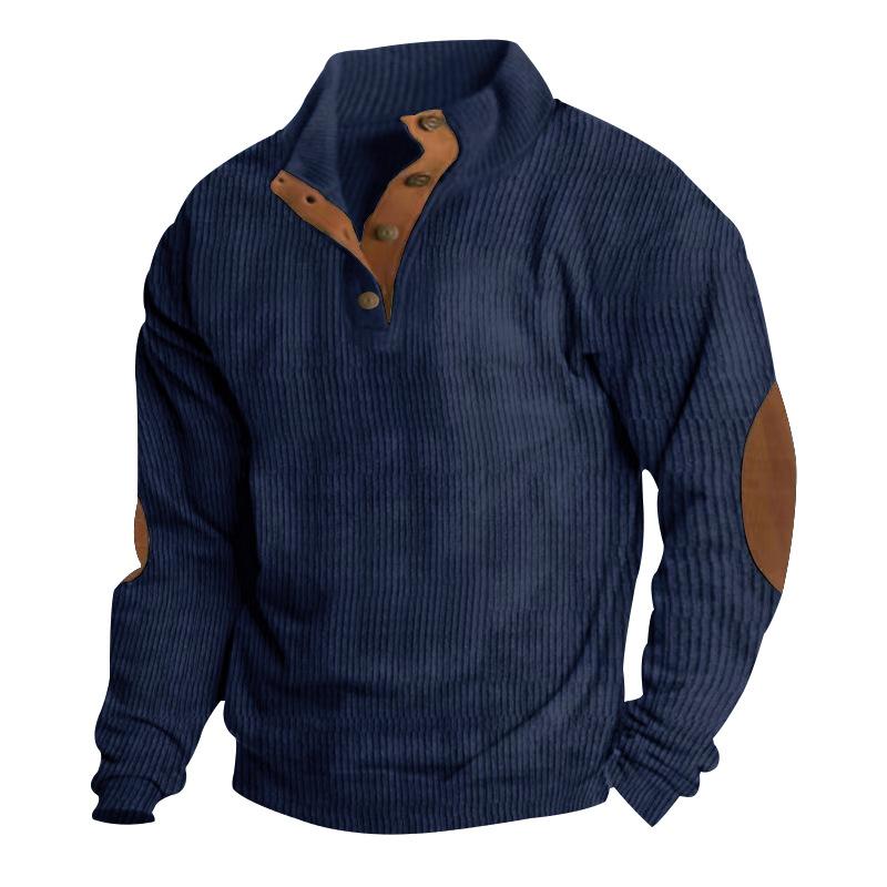 ChicFashion Men's Pullover Outdoor Casual Buttoned Stand Collar Long Sleeve Pit Strip Corduroy Sweatshirt Autumn Winter Fashion XXXL
