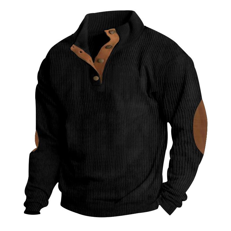 ChicFashion Men's Pullover Outdoor Casual Buttoned Stand Collar Long Sleeve Pit Strip Corduroy Sweatshirt Autumn Winter Fashion XL