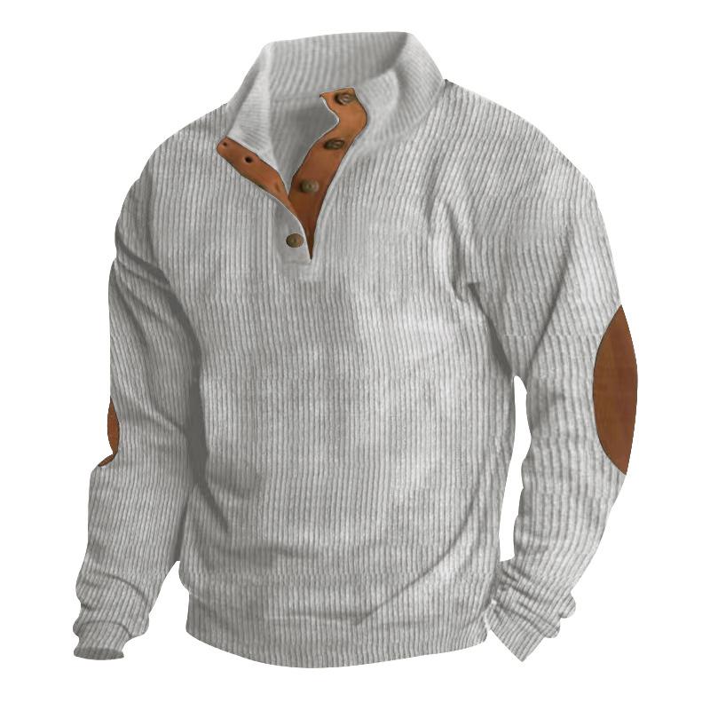 ChicFashion Men's Pullover Outdoor Casual Buttoned Stand Collar Long Sleeve Pit Strip Corduroy Sweatshirt Autumn Winter Fashion XL lichtgrijze kleur