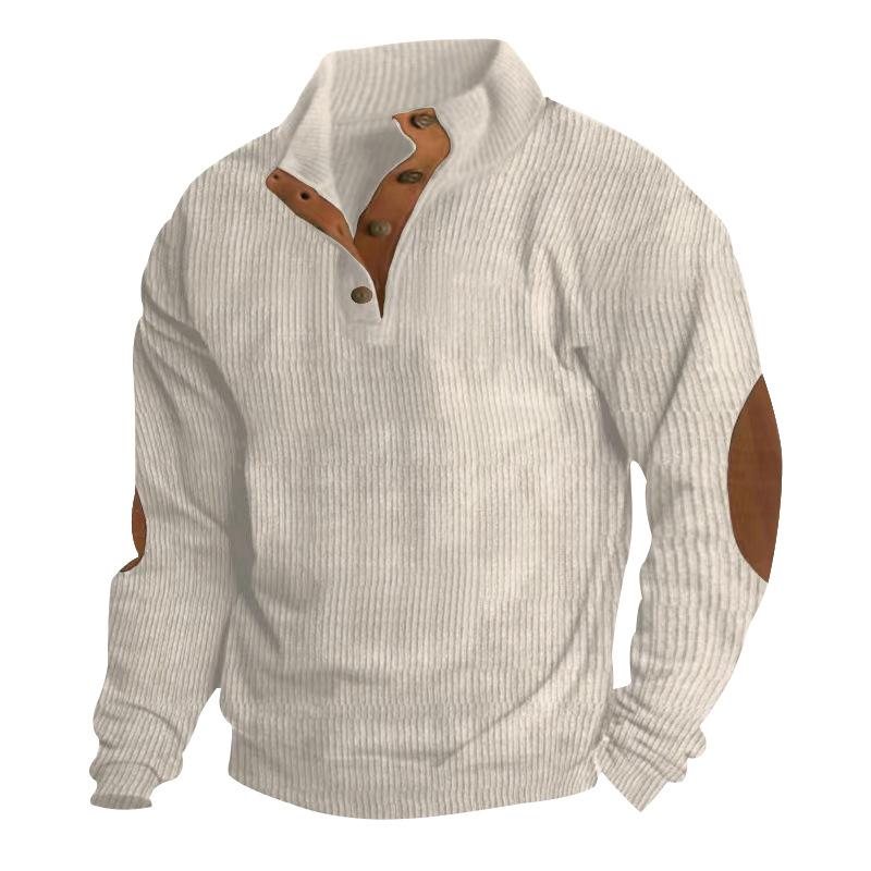 ChicFashion Men's Pullover Outdoor Casual Buttoned Stand Collar Long Sleeve Pit Strip Corduroy Sweatshirt Autumn Winter Fashion XL abrikoos