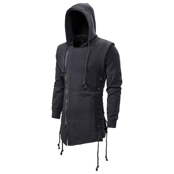 NB Fashion Heren Zwarte Trui Gothic Stijl Assassin's Creed Trui Donker Zwarte Capuchon Jas XL grijs